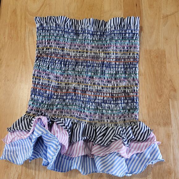 DO+BE Sheered Elastic Tube Top Colorful Striped Ruffle Cotton 15" Long 12" bust - Picture 1 of 6